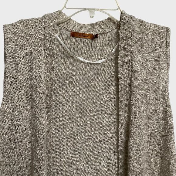Belldini Duster Sleeveless Cardigan Size L Beige Asymmetrical Hem Boho Hippie - Picture 6 of 12